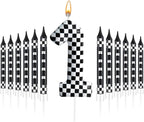 13 Pcs Racing Cars Themed Birthday Candles Black and White Race Number 1 Checkered Candle Cake Topper for Racing Car Party Decoration Supplies (Number 1)