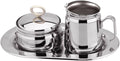 Regent OVATION Stainless Steel Sugar and Creamer Set on Tray Creamer and Sugar Bowl Set Stainless Steel Latte Milk Cup Cream Jug and Sugar Bowl Tray for Coffee Serving Set Frothing Milk