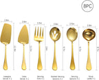 Gold Serving Utensils,8 Pcs Stainless Steel Serving Set with Serving Spoons,Serving Fork,Soup Ladle,Lasagna Server,Pie Server,Polished Serving Utensil Set for Buffet Parties Home,Dishwasher Safe