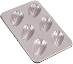 CHEFMADE Madeleine Mold Cake Pan, 6-Cavity Non-Stick Oval Shell Madeline Bakeware for Oven Baking (Champagne Gold)