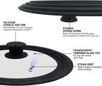Walfos Universal Lid for 9", 10" and 10.5" Diameter Cookware, Fits Pots, Pans and Skillets - Walfos Tempered Glass Pan Lid with Heat Resistant Silicone Rim, BPA Free Pot Lids, Dishwasher-Safe, Black