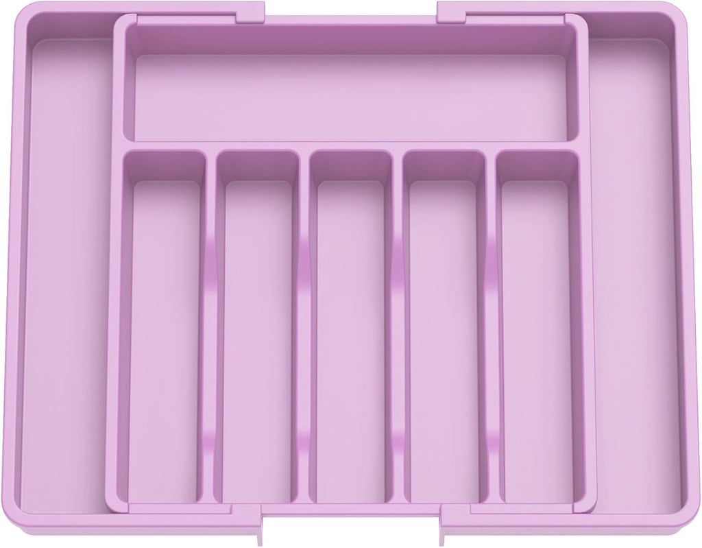 Lifewit Silverware Drawer Organizer, Expandable Utensil Tray for Kitchen, BPA Free Flatware and Cutlery Holder, Adjustable Plastic Storage for Spoons Forks Knives, Large, Purple