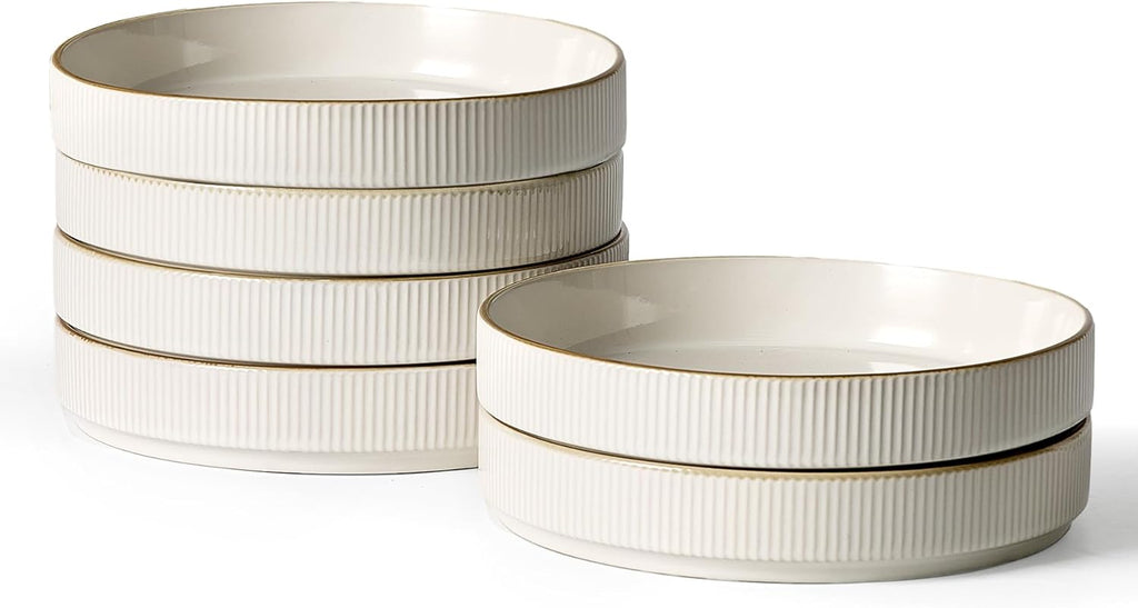 famiware Star 7.5" Pasta Bowls Set, Salad Bowl Set of 6, Double Reactive Glaze, Stackable, Perfect for Your Friend for Housewarming, Thanksgiving, Christmas, White