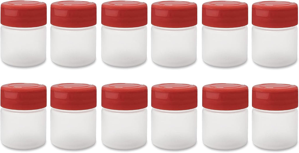 ljdeals 1 oz Plastic Spice Jars with Red Flip & Sift Caps – 12 Pack Empty Spice Bottles for Herbs, Seasonings, Powders, Camping, Travel, Kitchen, Restaurant Use – BPA-Free, Recyclable, Made in USA