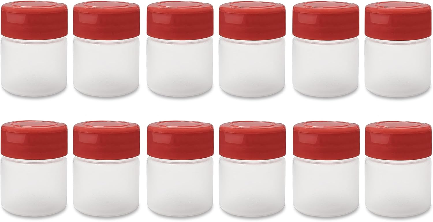 ljdeals 1 oz Plastic Spice Jars with Red Flip & Sift Caps – 12 Pack Empty Spice Bottles for Herbs, Seasonings, Powders, Camping, Travel, Kitchen, Restaurant Use – BPA-Free, Recyclable, Made in USA