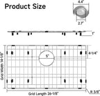 26-1/8’’ x 14-1/8’’ Stainless Steel Sink Grid, Sink Protectors for Kitchen Sink, Sink Protector with Rear Drain for Single Sink Bowl, Sink Bottom Grid, Sink Grate for Bottom with Sink Strainer