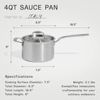 Made In Cookware - 4 QT Ceramic Non Stick Saucepan with Lid - 5-Ply Stainless Clad with Stay-Cool Handle - Professional Cookware - Crafted in Italy - Induction Compatible