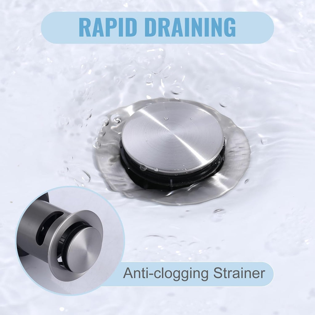 ALEASHA Bathroom Sink Drain with Overflow Vessel Sink Stopper,Pop Up Drain for Bathroom Sink Pop Up Drain Stopper for Hair Catcher,Brushed Nickel