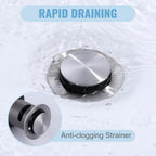 ALEASHA Bathroom Sink Drain with Overflow Vessel Sink Stopper,Pop Up Drain for Bathroom Sink Pop Up Drain Stopper for Hair Catcher,Brushed Nickel