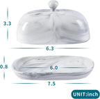 Yundu Grey Marble Butter Dish with Lid, Ceramics Butter Keeper Container, Perfect for East/West Butter