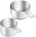 2PCS Stainless Steel Measuring Cup Set, Includes 2Cup(480ml, 16oz) and 1Cup (240ml, 8oz), Etched Inner Scale Measure Scoop, Metric and US Measurement, Dishwasher Safe