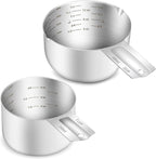 2PCS Stainless Steel Measuring Cup Set, Includes 2Cup(480ml, 16oz) and 1Cup (240ml, 8oz), Etched Inner Scale Measure Scoop, Metric and US Measurement, Dishwasher Safe