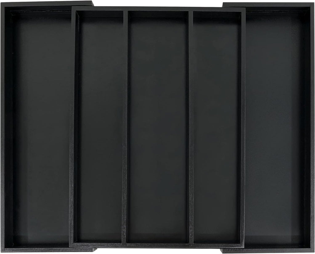 Utoplike Bamboo Drawer Organizer Kitchen Utensils, Adjustable Black Silverware Holder and Cutlery Tray Organiser, Expandable Drawer Divider for Flatware, Knives in Kitchen, Bedroom, Living Room