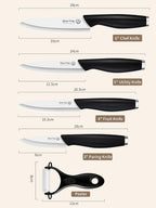 Ceramic Knife Set for Kitchen with Sheath: 100% Zirconia Pure Ceramic Sharp Blade Fruit Cutting Knives 9Pcs with Cover Rustproof Clean Cut Edge Black Handle, No Scratches on Titanium Cutting Boards