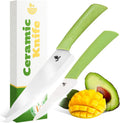 Ceramic Knife Set with Ergonomic Handle, Non-Reactive and Professional Chopping Knife Featuring Sharp, Rust-Proof Blades for Cutting Vegetables & Fruits, Durable Ceramic Kitchen Knives Set 6” & 4”