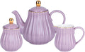 Jusalpha Fine China Pink Teapot and Creamer Sugar Bowl Set, TW (Purple)
