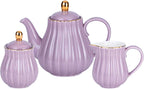 Jusalpha Fine China Pink Teapot and Creamer Sugar Bowl Set, TW (Purple)