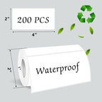 White Thermal Labels 2x4 Inch, Direct Thermal Stickers Label, Self-Adhesive Thermals Printer Sticker Labels, Water & Oil Resistant & Anti-Scratch, Perforation Line Design- 200Pcs