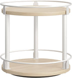 Lazy Susan Organizer, Rotating Spice Rack, 2 Tier Spice Turntable Organizer, Industrial Turntable Spice Holder, for Kitchen Countertop, Compact and Versatile, White and Light Oak SR22WG