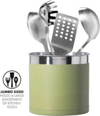 Oggi Stainless Steel Jumbo Utensil Holder - 7" Utensil Caddy, Weighted Base for Stability - Extra Large Utensil Crock and Countertop Utensil Organizer, Olive