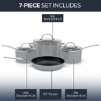 Nuwave Healthy Duralon Blue Ceramic Nonstick Coated 7pc Cookware Set, Scratch-Resistant Diamond Infused, PFAS Free, Induction Ready & Evenly Heats, Oven Safe, Tempered Glass Lids