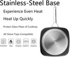 MsMk Square Grill Pan with Lid, 9.5 Inch Titanium and Ceramic Nonstick Grilling Skillet Pan，Stay-Cool Handle，Compatible with All Stovetops，PFOA Free，Dishwasher & Oven Safe，Indoor Chicken Skille