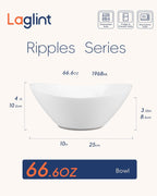 66 OZ Salad Bowl Set of 2, Opal Glass 10 inch Lightweight Serving Dishes for Salad, Fruit, Kitchen Microwave & Dishwasher Safe, Oval Shape White