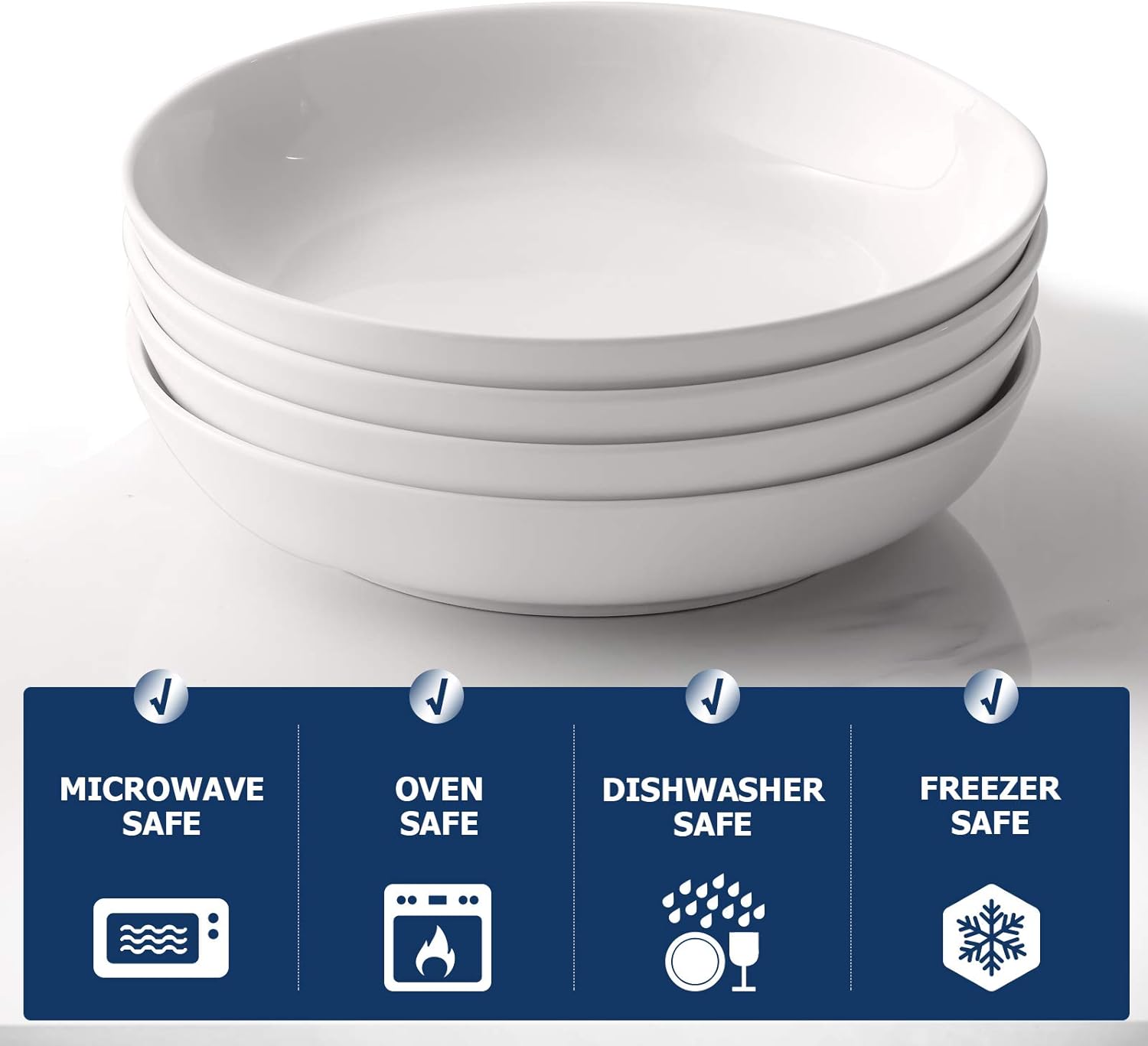 Y YHY Pasta Bowls 32oz, Ceramic Large Salad Serving Bowls, White Pasta Bowls Set, Shallow Soup Bowl Set of 4, Microwave & Dishwasher Safe