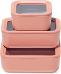 Caraway 3pc Glass Food Storage Set - 10, 6.6, & 4.4 Cup Containers - Ceramic Coated - Non-Toxic Non-Stick Lunch Box With Glass Lids - Dishwasher, Oven, & Microwave Safe - Perracotta