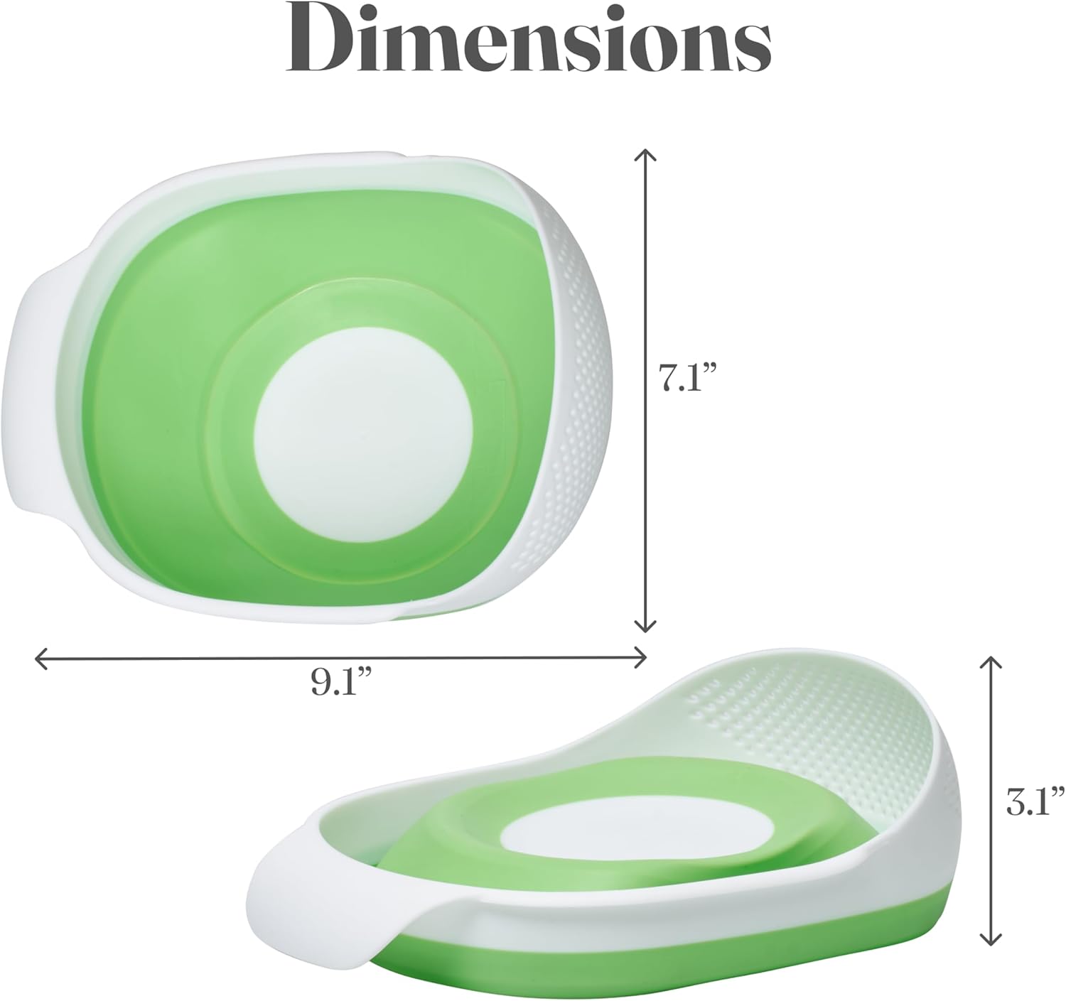 Kitchen Gizmo Collapsible Rice Strainer - Silicone Rice Washer Strainer Bowl - BPA Free - Space Saving Design - Lightweight and Easy to Clean - 5.5 to 3.15 Inches High - Green/Grey