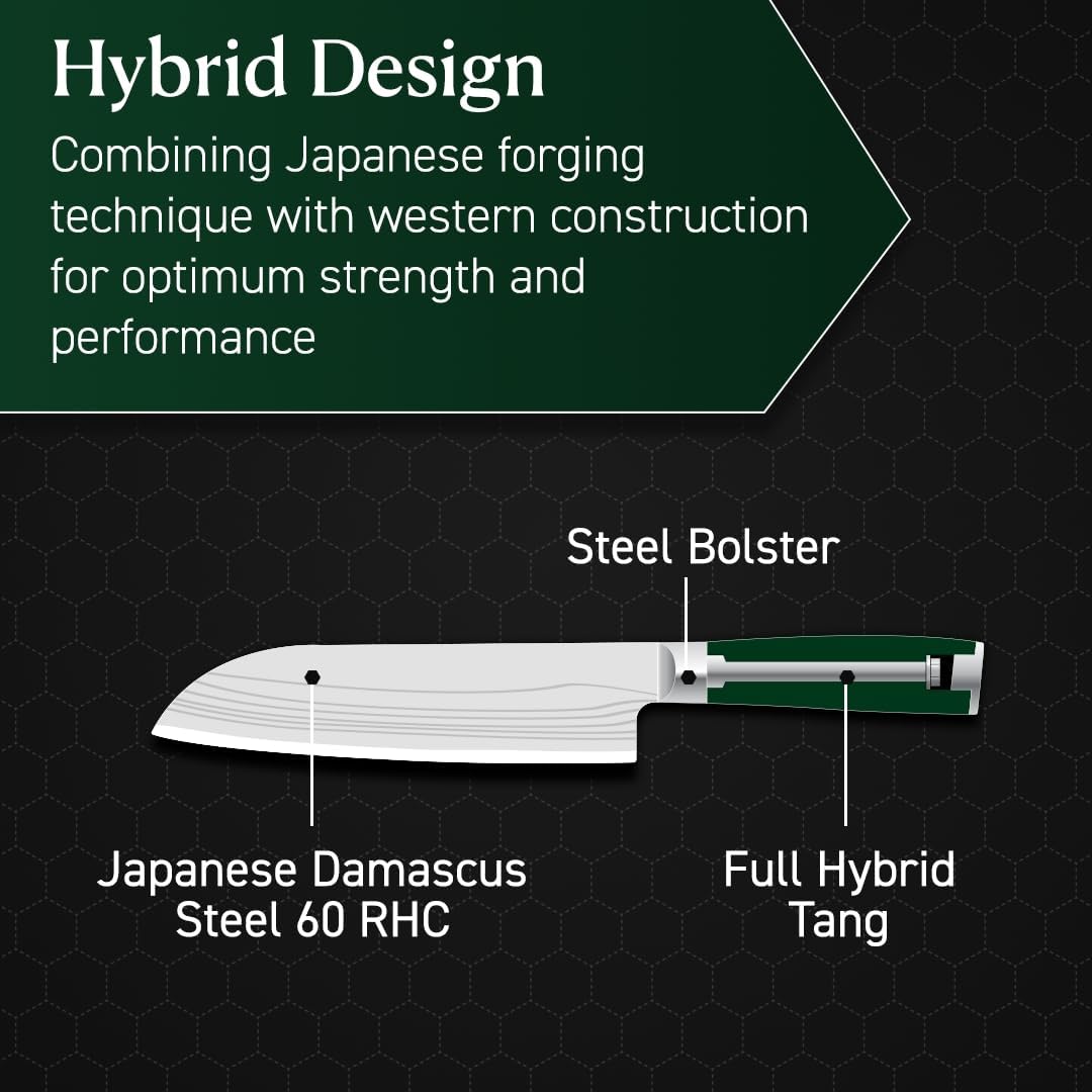 HexClad Santoku Knife, 7-Inch Japanese Damascus Stainless Steel Blade, Pakkawood Handle