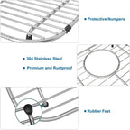 Bottom of Sink Protector Rack, Stainless Steel 13.2"x11.6" Sink Grid Dish Drying Rack Grate with Rear Drain Hole 2 Packs