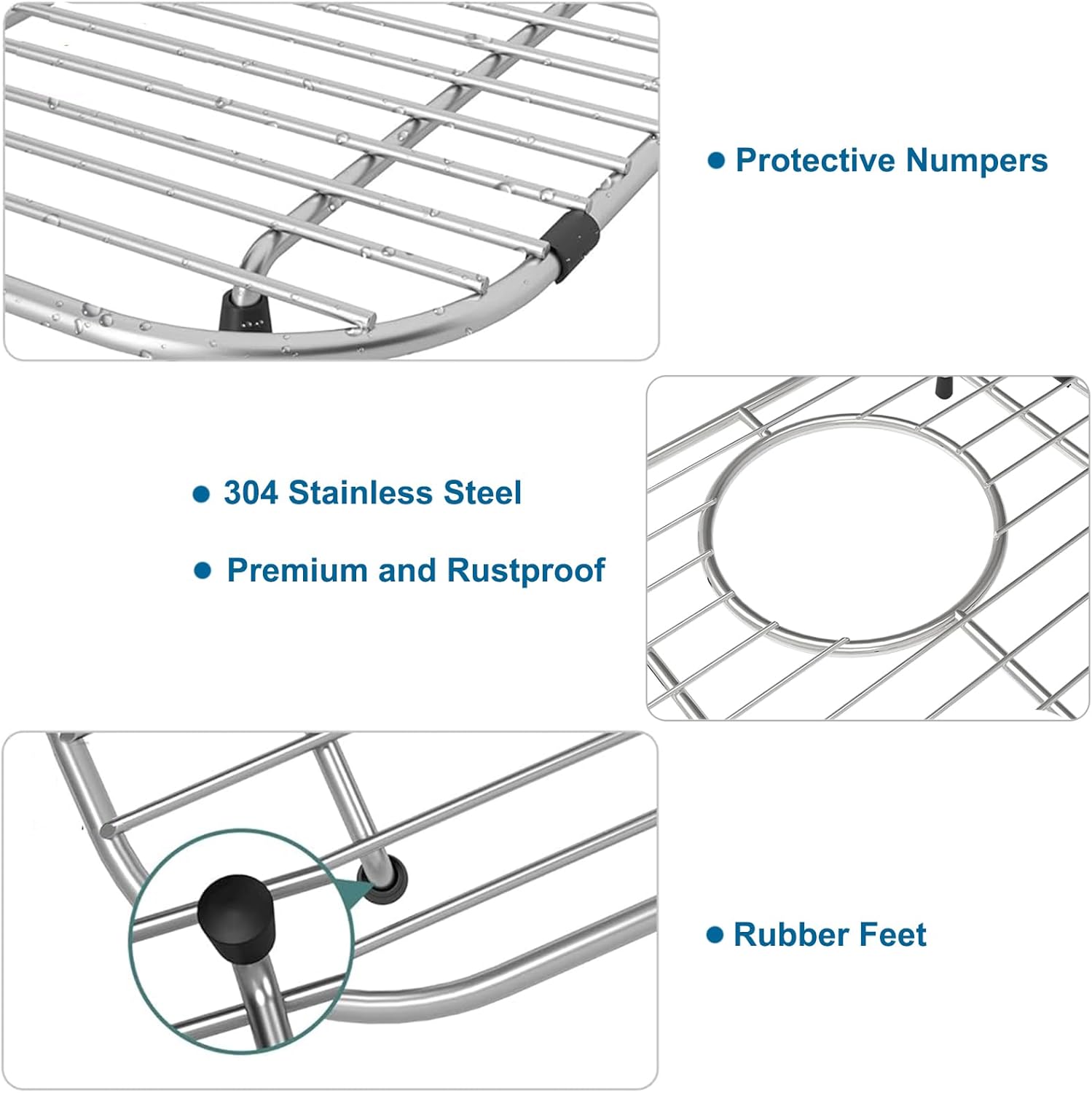 Bottom of Sink Protector Rack, Stainless Steel 13.2"x11.6" Sink Grid Dish Drying Rack Grate with Center Drain Hole 2 Packs