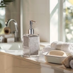 Pink Soap Dispenser with Refillable Plastic Pump for Bathroom Sink or Kitchen Counter, Ideal for Hand Soap, Liquid Soap, Dish Soap, or Lotion Use