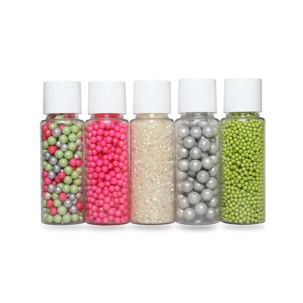 Confect Sprinkles Mix – Enchanted Forest Disco Ball Mashup for Cake & Cupcake Decorating – Assorted Pack of 5 (Hot Pink, Silver, Parrot Green Dragees & White Sparkling Sugar) Palm Oil-Free, No Artificial Dyes - 5 Oz