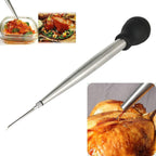 304 Stainless Steel Turkey Baster Syringe Injector Needle With Cleaning Brush- black Rubber Bulb
