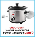 Courant Small Slow Cooker 1.6 QT, 3 Heat Settings, Removable Ceramic Pot" Easy Clean, Dishwasher Safe, Mini Slow Cooker, Stainless Steel