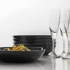 Y YHY Pasta Bowls 30oz, Large Salad Serving Bowls, Shallow Soup Bowls, Porcelain Pasta Bowls Set of 6, Microwave Dishwasher Safe, Black