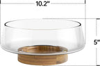 Extra Large Glass Salad Bowl Set - Party Salad Bowls with Acacia Wood Base and Serving Utensils - Elegant and Practical Kitchen Must-Have