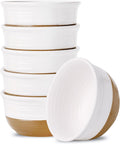 Hasense Ceramic White Colorblocked Design Bowls - 20 OZ Stackable Set of 6, Dishwasher and Microwave Safe for Pasta, Oatmeal, Rice, Ice Cream