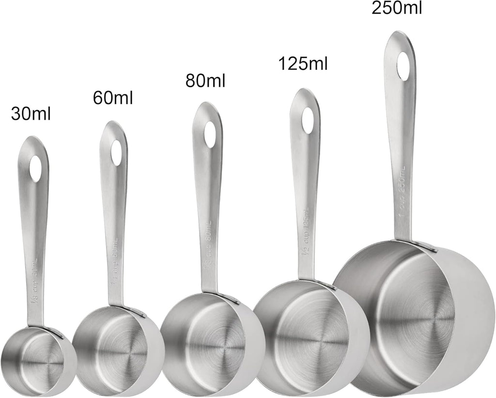Measuring Cups Set, 18/8 Stainless Steel Measuring Cups Set 5, Metal Measuring Cups for Baking, Both Imperial & Metric Measuring Cups for Liquid and Dry, Nesting Kitchen Measuring Tools
