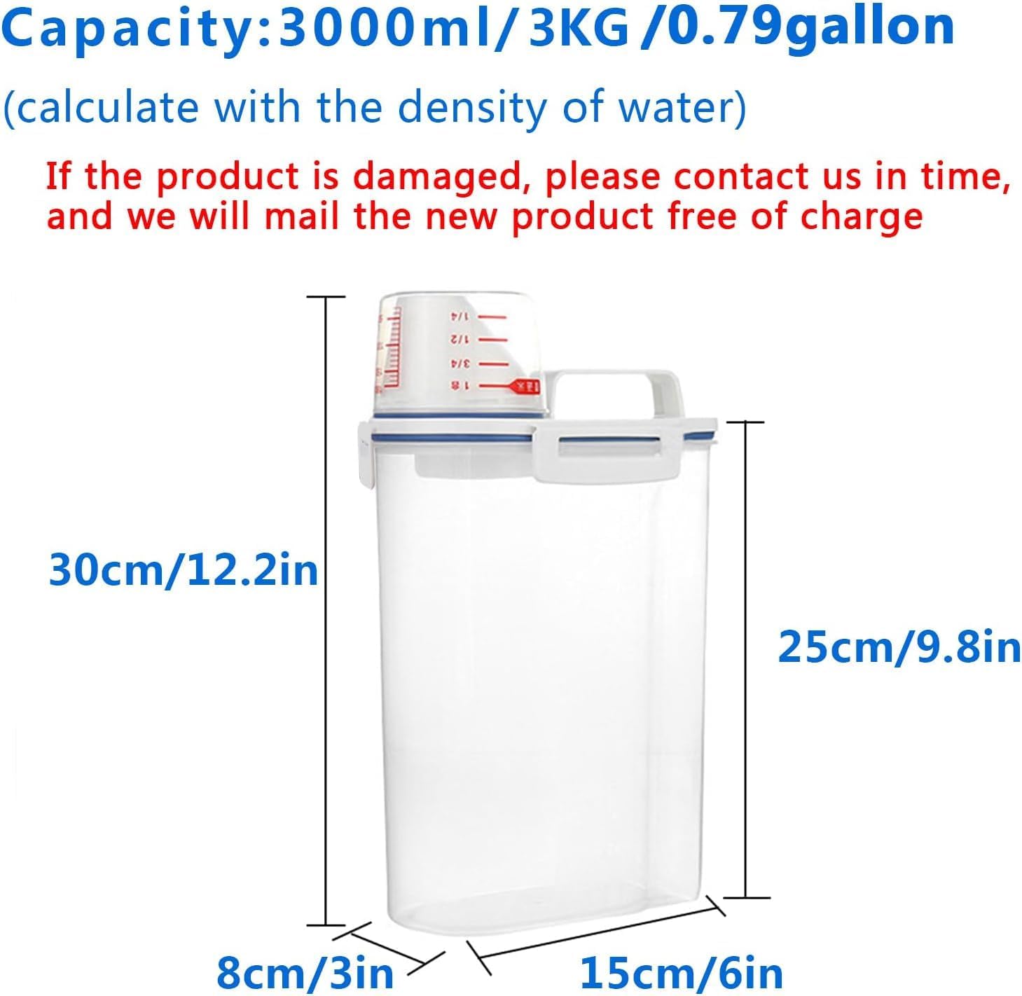 5.5 Lbs Rice Airtight Dry Food Storage Container Set of 4, Rice Storage Bin Cereal Containers Dispenser, Thicken Plastic Clear Food Storage Box with Pouring Spout, Measring Cup for Grain, Flour Snacks