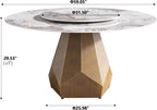 Montary 59" Modern Artificial Marble Round Dining Table with Antique Brass Metal Base & 31.5" White Sintered Stone Turntable, Dining Room Table with Lazy Susan for 6-8 (Only Table)