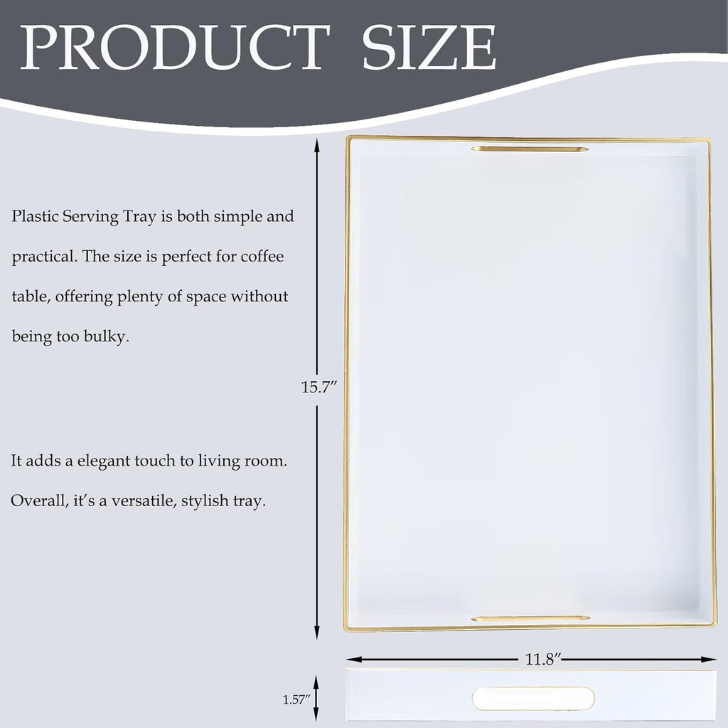Spsyrine White Plastic Serving Tray for Ottoman, Coffee Table, Rectangle Decorative Tray for Entertaining, Outdoor, Living Room, Home Decor