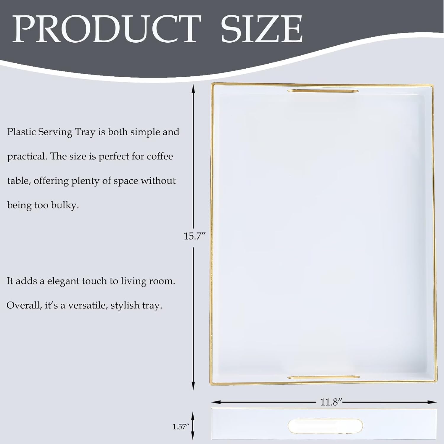 Spsyrine White Plastic Serving Tray for Ottoman, Coffee Table, Rectangle Decorative Tray for Entertaining, Outdoor, Living Room, Home Decor
