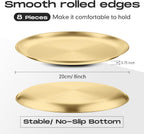 Thenshop 8 Pieces 8 Inch Pizza Pans Bulk Stainless Steel Sets Round Bakeware Pizza Trays for Oven Kitchen Baking Home Restaurant Safe Sturdy Reusable Easy Clean(Gold)