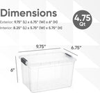 Superio Storage Bins with Lids- 4 Pack, 4.75 Qt Clear Boxes for Organizing, Stackable Plastic Containers- BPA Free, Non-Toxic, Odor Free, Organizer for Home, Office, Dorm