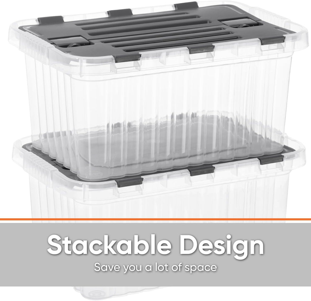 Superio Storage Bins with Lids, Clear Plastic Containers for Organizing, Stackable Totes, BPA Free, Odor Free, Organizer Boxes for Home, and Dorm (4 Pack, 20.25"x14"x10.5")