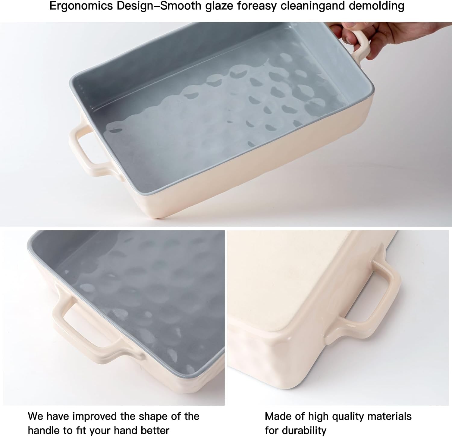 Fun elements 4.3-Quart Ceramic Baking Pan, 9 x 13-Inch Rectangular Baking Pan with Handles for Casseroles, Cakes, Lasagna Dish, Makes a Great Thanksgiving Christmas Gift (Grey)