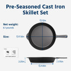 COOKLIFE 12 Inch Lightweight Pre-Seasoned Cast Iron Skillets with Handle Cover - Smooth Polished Surface, Easy to Clean Cast Iron Pan Use in the Oven, on the Stove or Grill, Over a Campfire
